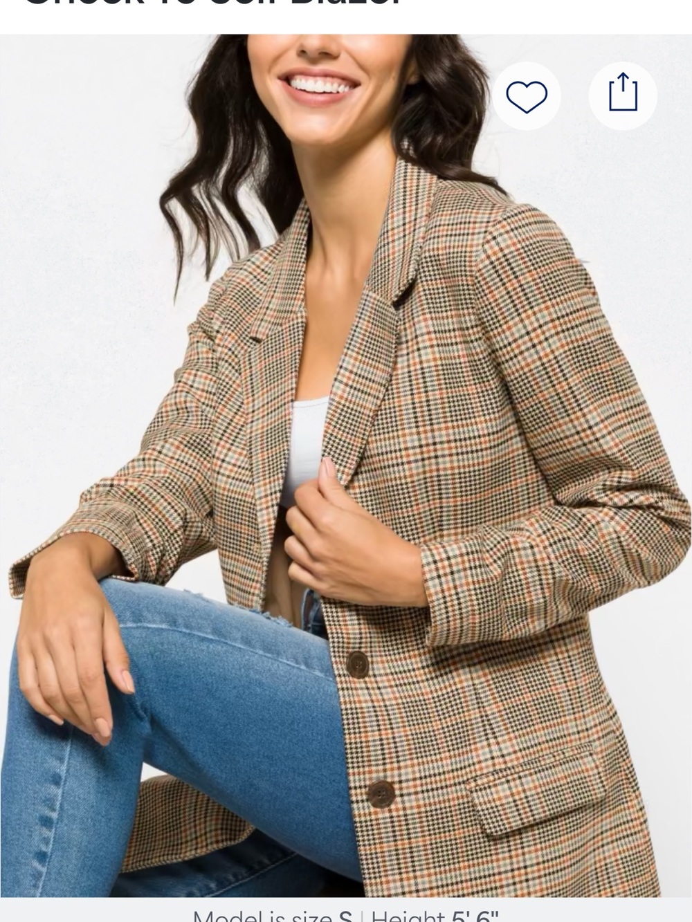 Steve Madden Tan Brown Plaid Tailored Blazer